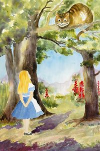 watercolor painting of Alice from Alice in Wonderland